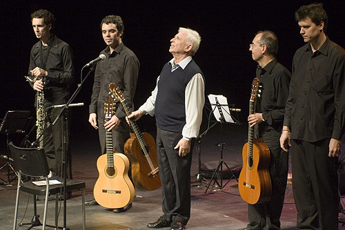 De izquierda a derecha: Pau Domènech, Joan Urpinell, Raimon, Miquel Blasco y Fernando Serena. © Xavier Pintanel