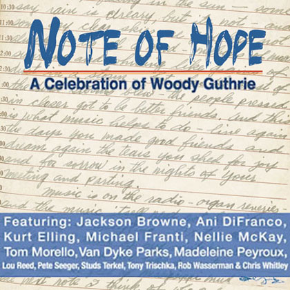 Portada del disco homenaje a Woody Guthrie «Note of hope». 