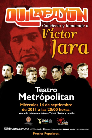 Cartel del concierto de Quilapayún-Carrasco en homenaje a Víctor Jara en México. 