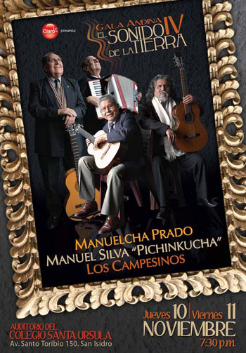 Cartel del concierto «El sonido de la tierra» de Manuelcha Prado, Manuel Silva «Pichinkucha» y Los Campesinos. 