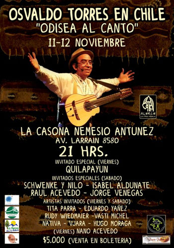 Cartel de los conciertos «La odisea al canto» de Osvaldo Torres. 