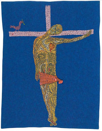 Cristo en bikini (1964), arpillera de Violeta Parra © Fundación Violeta Parra