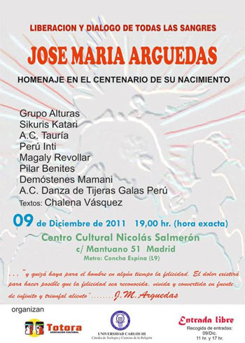 Cartel del homenaje a José María Arguedas en Madrid. 