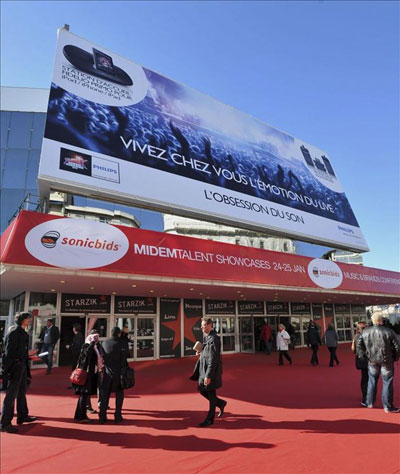 Vista general de la entrada de la 45 edición del Mercado Internacional del Disco y de la Edición Musical (MIDEM), la edición pasada.  © EFE