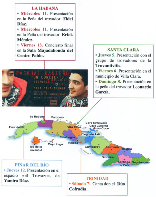 Esquema de la gira de Muerdo (Paskual Kantero) en Cuba. 