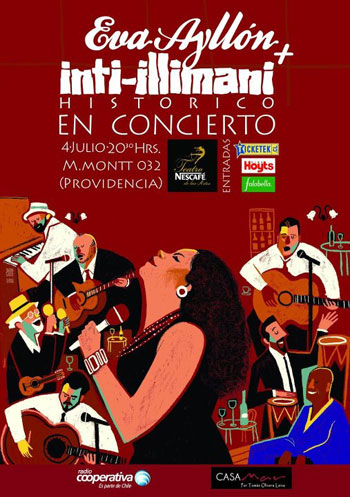 Cartel del concierto «Eva Ayllón   Inti-Illimani Histórico» en el Teatro Nescafé de las Artes.