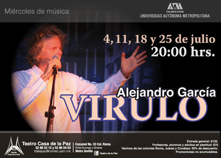 Cartel del concierto en el Teatro Casa de la Paz de México de Alejandro García «Virulo».