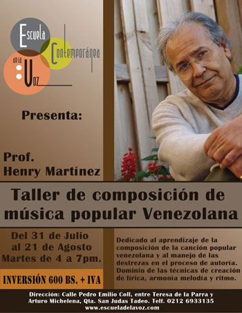 Cartel del «Taller de composición de música popular venezolana».