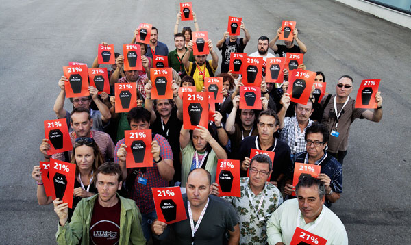 Los representantes de las entidades firmantes hoy en Vic (Cataluña).  © MMVV/Pere Masramon