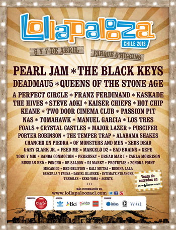 Cartel del Lollapalooza Chile 2013