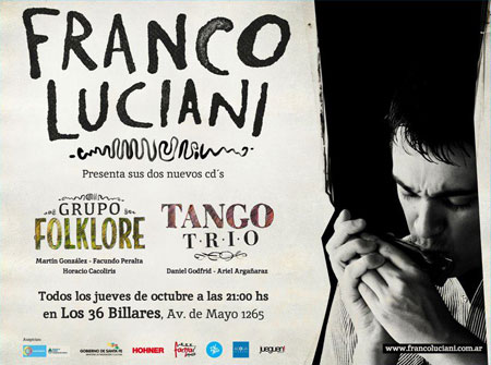 Cartel de los conciertos de Franco Luciani en Los 36 billares.