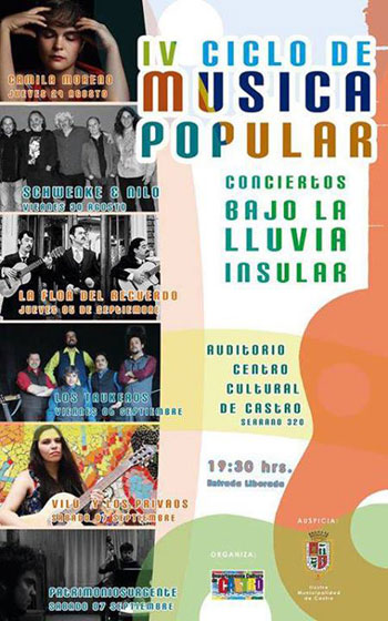 Cartel del IV ciclo de música popular «Conciertos bajo la lluvia insular».