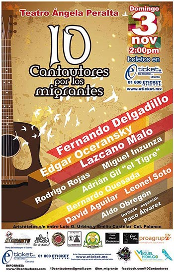 Cartel del concierto 10 Cantautores por los migrantes.