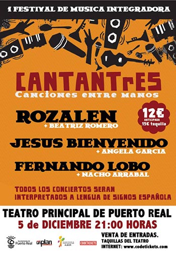 Cartel del I Festival de música integradora «CANTANtRES, canciones entre manos».