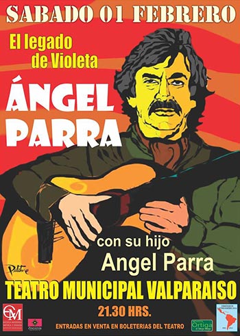 Cartel del concierto «El legado de Violeta» de Ángel Parra, padre e hijo.