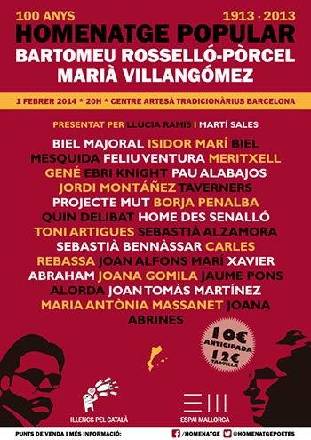 Cartel del homenaje popular a Bartomeu Rosselló-Pòrcel y Marià Villangómez.