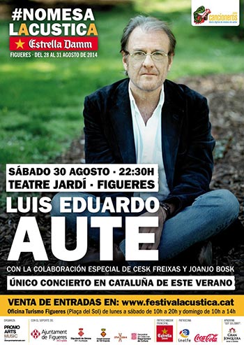 Cartel del concierto que Luis Eduardo Aute ofrecerá en el Festival Acústica de Figueres para recordar los bombardeos franquistas de hace 75 años.