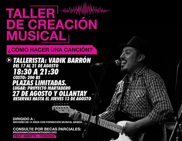 Vadik Barrón dictará taller de creación musical «¿Cómo hacer una canción?».