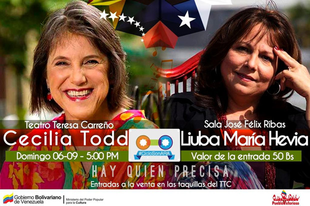 Cecilia Todd y Liuba María Hevia presentaran «Hay quien precisa» en Venezuela.