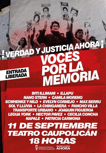 «Voces por la memoria» este 11 de septiembre en Santiago de Chile.