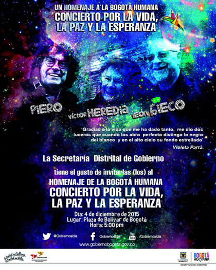 Concierto por la vida, la paz y la esperanza con Gieco, Heredia y Piero.