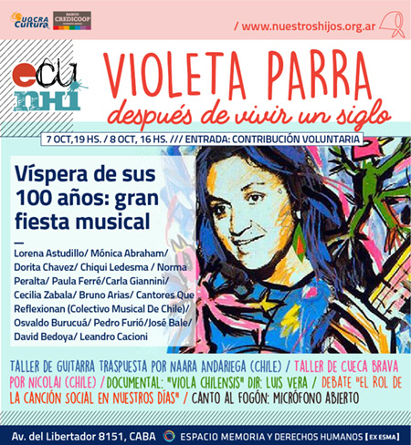 «Violeta Parra después de vivir un siglo»: Músicos argentinos recordarán a Violeta Parra.