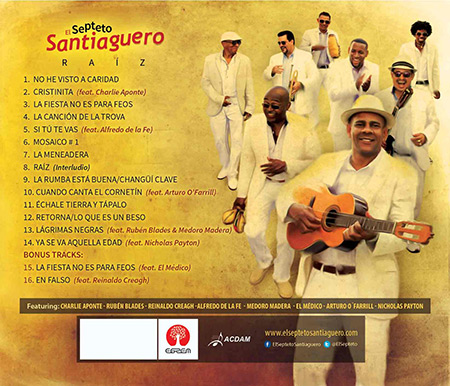 Contraportada del disco «Raíz» del Septeto Santiaguero.