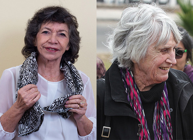 Isabel Parra a la izquierda y Joan Jara —Presidenta de la Fundación Víctor Jara— a la derecha.