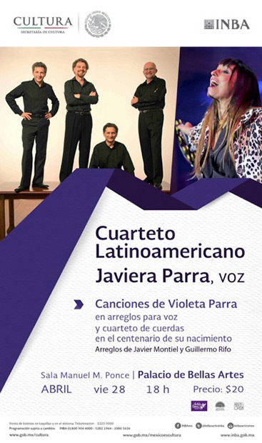 Javiera Parra y el Cuarteto Latinoamericano en el Bellas Artes de México.