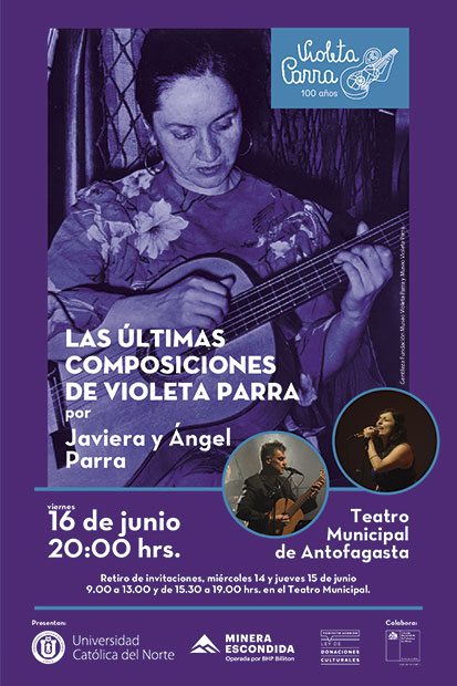 Ángel y Javiera Parra presentarán «Las Últimas Composiciones de Violeta Parra» en Antofagasta.