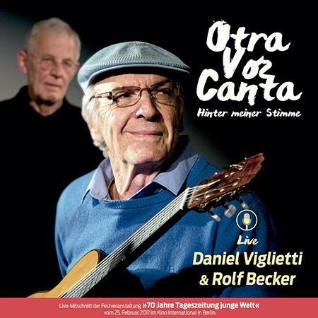 Portada del disco «Otra voz canta/Hinter meiner Stimme» de Daniel Viglietti y Rolf Becker.