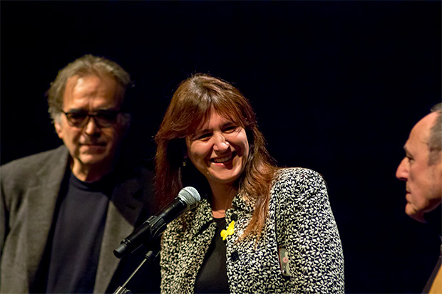 Laura Borràs Consellera de Cultura del gobierno catalán, entre Joan Subirats Comisionado de Cultura del Ayuntamiento de Barcelona y Pere Camps director del Festival BarnaSants. © Xavier Pintanel