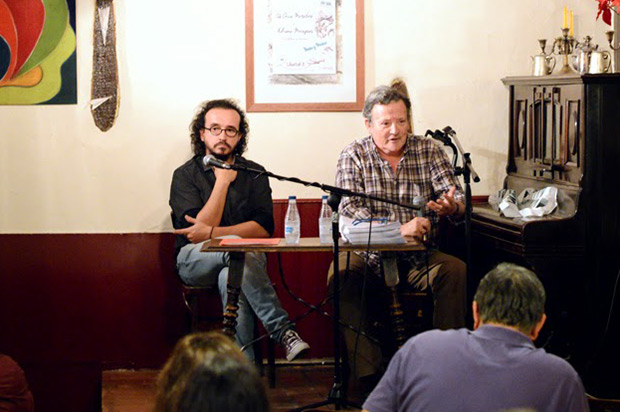 Juan Trova y Fernando González Lucini en la presentación del Centro Lucini de la Canción de Autor en la sala Libertad 8 de Madrid. © Inés Poveda