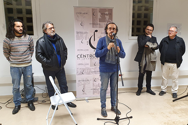 Inauguración del Centro Lucini de la Canción de Autor. De izquierda a derecha: Juan Garzón, Antonio Fernández Ferrer, Juan Trova, Antonio Álvarez y Enrique Moratalla. © Xavier Pintanel