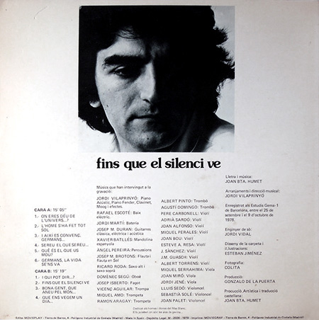 Contraportada del disco «Fins que el silenci ve» de Joan Baptista Humet.