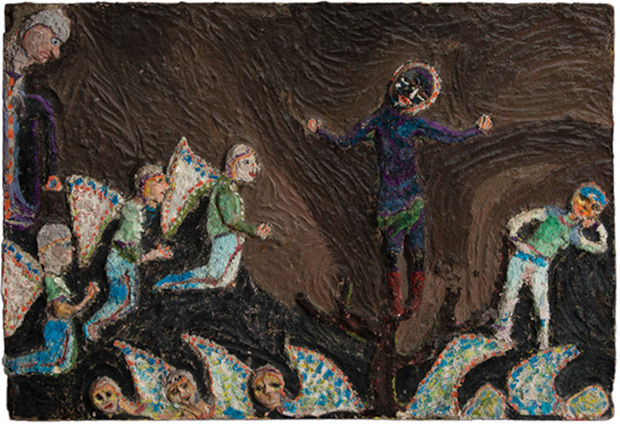 <em>Ascensión</em> (1963-1965). Papel maché sobre madera prensada, 62,5 x 91 cm. © Colección Fundación Violeta Parra