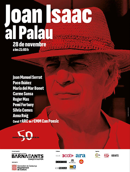 Cartel del concierto de Joan Isaac del martes 28 de noviembre en el Palau de la Música de Barcelona.