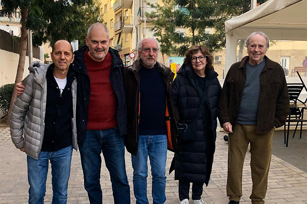 De izquierda a derecha: Alejo Stivel, Raúl Cuevas, Josep Mas «Kitflus», Rosa León y Joan Manuel Serrat.