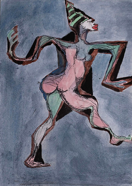 Paolo Conte, Danza cinese vestita (2000; témpera y técnicas mixtas sobre papel, 29,5 x 21 cm) © Archivo Paolo Conte