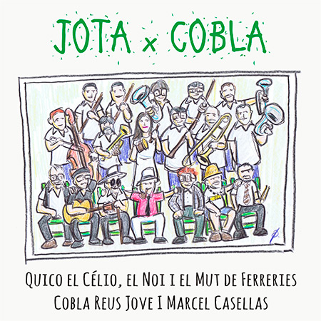 Portada del disco &laquo;Jota x Cobla&raquo; de Quico el C&eacute;lio, el Noi i el Mut de Ferreries, Marcel Casellas y la Cobla Reus Jove.